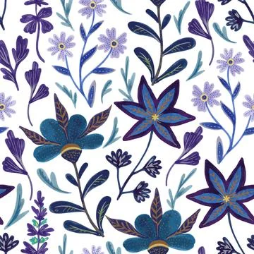 Seamless pattern with hand drawn abstract ornate flowers. Vector illustration in Stock Illustration