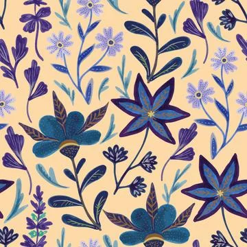 Seamless pattern with hand drawn abstract ornate flowers. Vector illustration in Illustrazione stock
