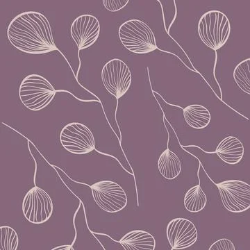 Seamless pattern with a hand drawn abstract flowers on a pale violet background Illustrazione stock