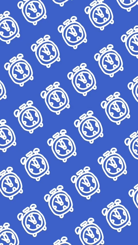 Seamless pattern of hand-drawn alarm clock on abstract vertical blue background Stock Footage 339008518