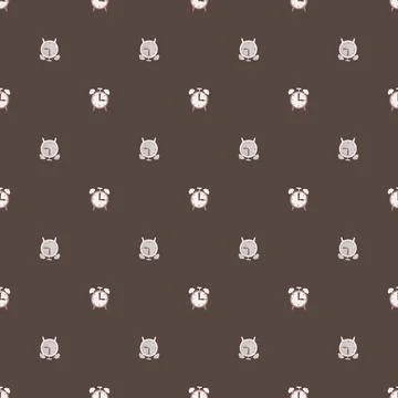 Seamless pattern with hand drawn alarm clock little silhouettes print. Brown  Stock Illustration