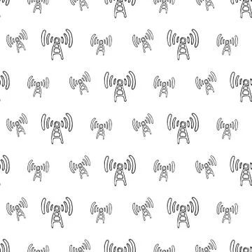 Seamless pattern hand drawn antenna. Doodle black sketch. Sign symbol. Decora Stock Illustration