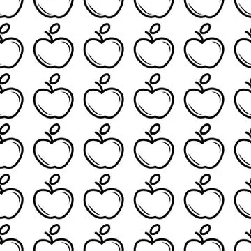 Seamless pattern hand drawn apple. Doodle black sketch. Sign symbol. Decorati Illustrazione stock