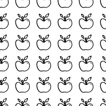 Seamless pattern Hand drawn apple doodle. Sketch Back to school, icon. Decora Stock Illustration