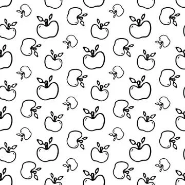 Seamless pattern Hand drawn apple doodle. Sketch Back to school, icon. Decora Stock Illustration