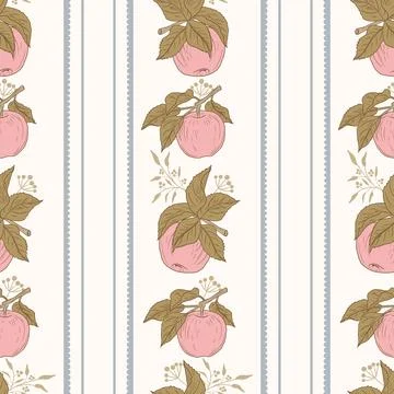 Seamless pattern of hand drawn apples with leaves Stock Illustration
