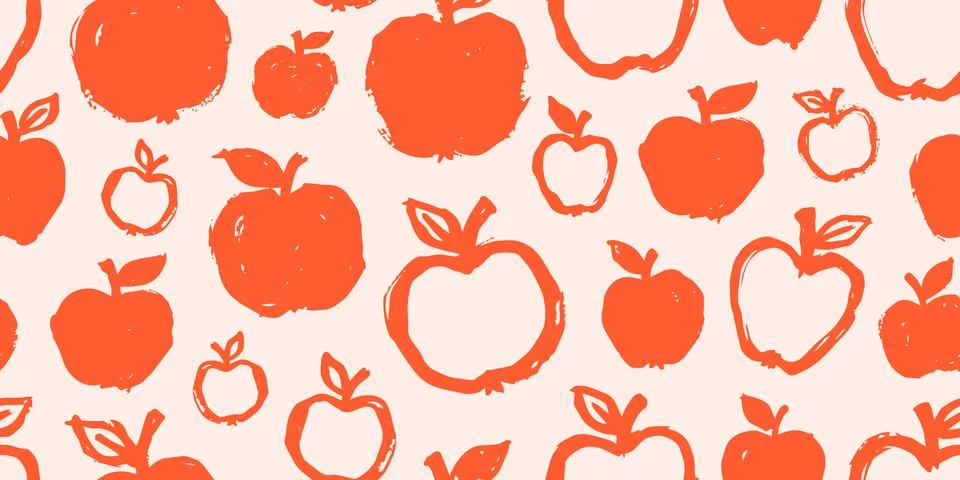 Seamless pattern with hand drawn apples in a sketchy brush style. Vibrant r.. Stock Illustration