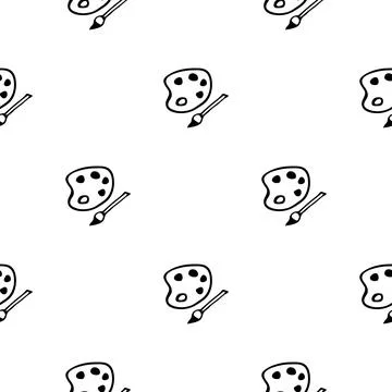 Seamless pattern with hand drawn art palette with paintbrush Stock Illustration