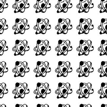 Seamless pattern Hand drawn atom doodle. Sketch Back to school, icon. Decorat Stock Illustration