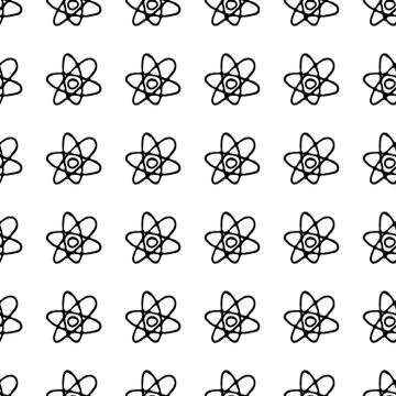 Seamless pattern Hand drawn atom doodle. Sketch Back to school, icon. Decorat Illustrazione stock
