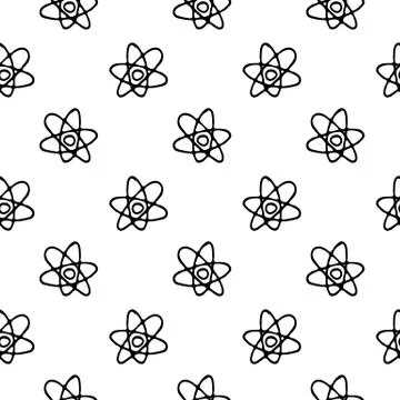Seamless pattern Hand drawn atom doodle. Sketch Back to school, icon. Decorat Stock Illustration