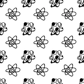 Seamless pattern Hand drawn atom doodle. Sketch Back to school, icon. Decorat Illustrazione stock