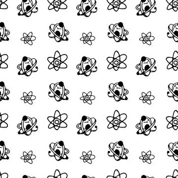 Seamless pattern Hand drawn atom doodle. Sketch Back to school, icon. Decorat Stock Illustration
