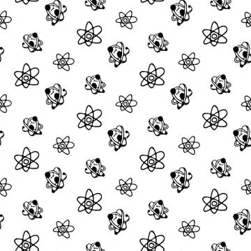 Seamless pattern Hand drawn atom doodle. Sketch Back to school, icon. Decorat Stock Illustration