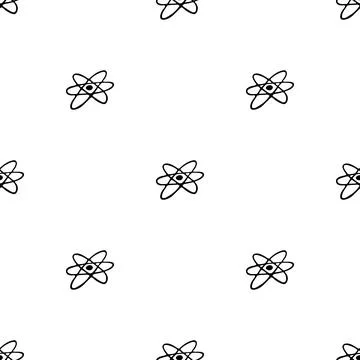 Seamless pattern with hand drawn atom. Doodle style vector illustration Stock Illustration