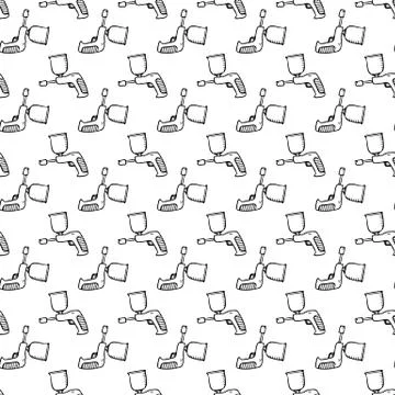 Seamless pattern hand drawn atomizer for painting car. Doodle black sketch. S Stock Illustration