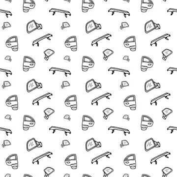 Seamless pattern hand drawn auto parts. Doodle black sketch. Sign symbol. Dec 스톡 일러스트