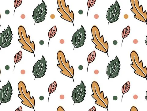 Seamless pattern hand-drawn autumn leaves on a white background Stock Illustration