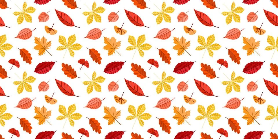 Seamless pattern with hand-drawn autumn leaves in warm tones Stock Illustration