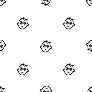 Seamless pattern Hand drawn baby's face doodle. Sketch children's toy icon. D Illustrazione stock