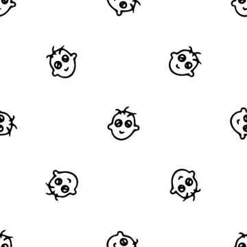 Seamless pattern Hand drawn baby's face doodle. Sketch children's toy icon. D Stock Illustration