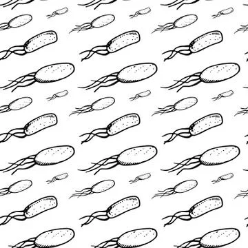 Seamless pattern hand drawn bacteriums. Doodle black sketch. Sign symbol. Dec Stock Illustration
