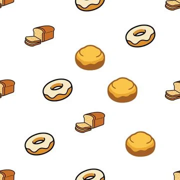 Seamless pattern with hand drawn bakery items like bread donuts and pastries. Stock-Illustration