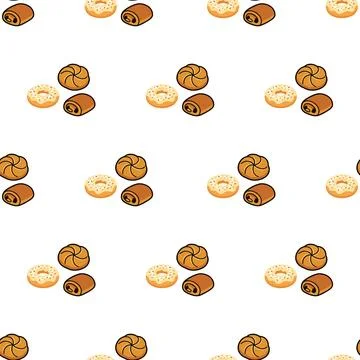 Seamless pattern with hand drawn bakery items including donuts and pastries.. Stock Illustration