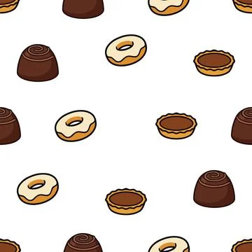 Seamless pattern with hand drawn bakery pastry and sweet dessert items. Stock Illustration