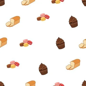 Seamless pattern with hand drawn bakery items including bread cupcakes and .. Stock-Illustration