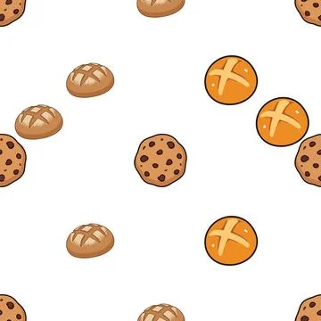 Seamless pattern with hand drawn bakery items like bread rolls and chocolat.. Stock-Illustration