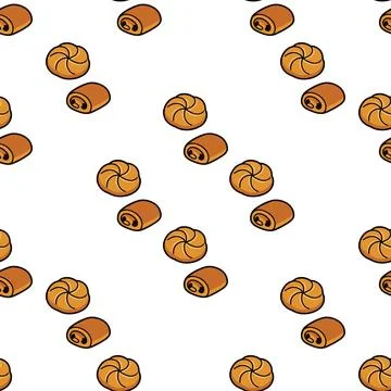 Seamless pattern with hand drawn bakery pastry and sweet dessert items. Stock Illustration
