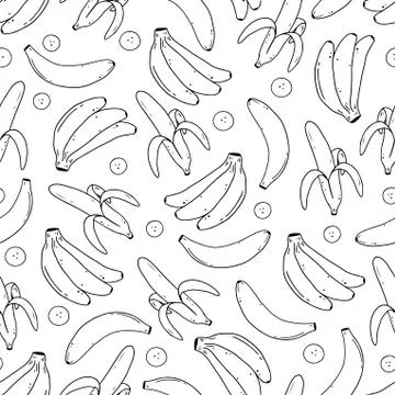 Seamless pattern of hand drawn banana fruit. Doodle sketch style. Stock Illustration