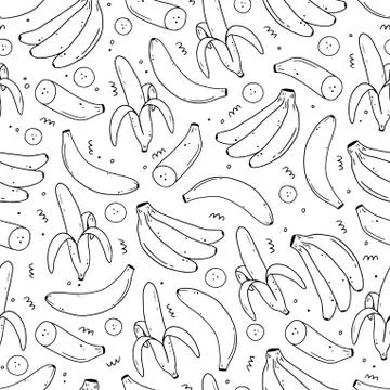 Seamless pattern of hand drawn banana fruit. Doodle sketch style. Stock Illustration