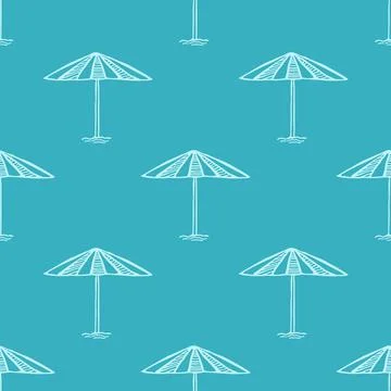 Seamless pattern with hand-drawn beach umbrella icon. Stock Illustration