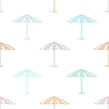 Seamless pattern with hand-drawn beach umbrella icon. Illustrazione stock