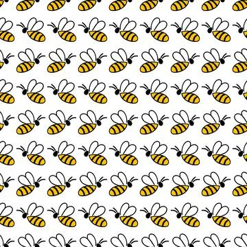 Seamless pattern with hand drawn bee. Vector Illustrazione stock