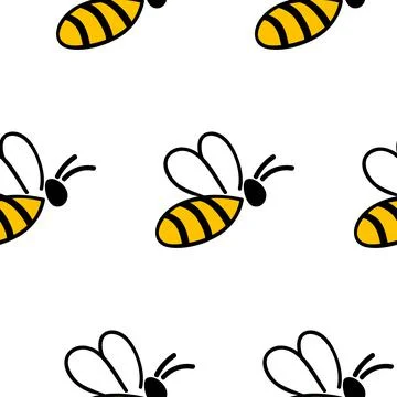 Seamless pattern with hand drawn bee. Vector Stock Illustration