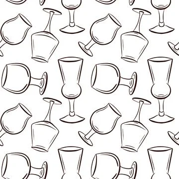 Seamless pattern with hand drawn beer glass in line art style. Beverage Stock Illustration