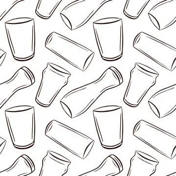 Seamless pattern with hand drawn beer glass in line art style. Pub and brewery Stock Illustration