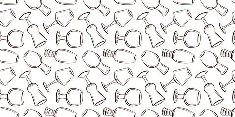 Seamless pattern with hand drawn beer glass icon. line art style beverage Stock Illustration