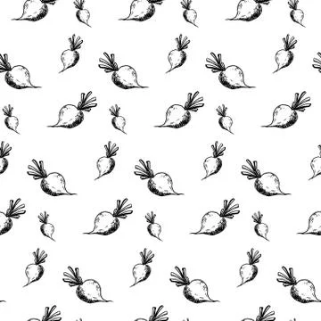 Seamless pattern hand drawn beet. Doodle black sketch. Sign symbol. Decoratio 스톡 일러스트