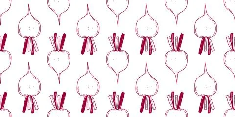Seamless pattern with hand drawn beetroot silhouette Stock Illustration