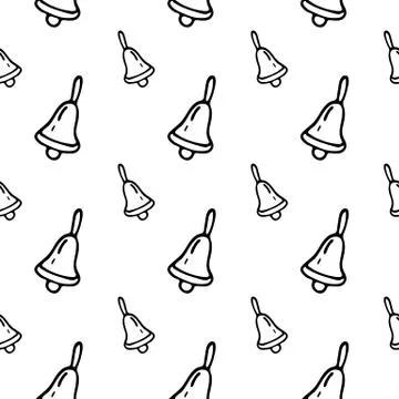 Seamless pattern Hand drawn bell doodle. Sketch Back to school, icon. Decorat Stock Illustration