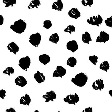 Seamless pattern with hand drawn black dots on white background. Polka texture Stock Illustration