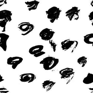 Seamless pattern with hand drawn black dots on white background. Polka texture イラスト素材