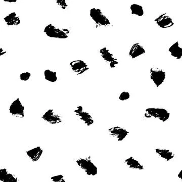 Seamless pattern with hand drawn black dots on white background. Polka texture Stock Illustration
