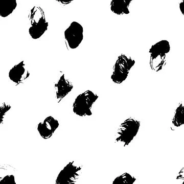 Seamless pattern with hand drawn black dots on white background. Polka texture イラスト素材
