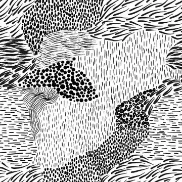 Seamless pattern, hand drawn black abstract shape on white background Stock Illustration