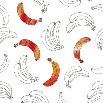 Seamless pattern of hand drawn black and orange bananas isolated on a white b Stock Illustration